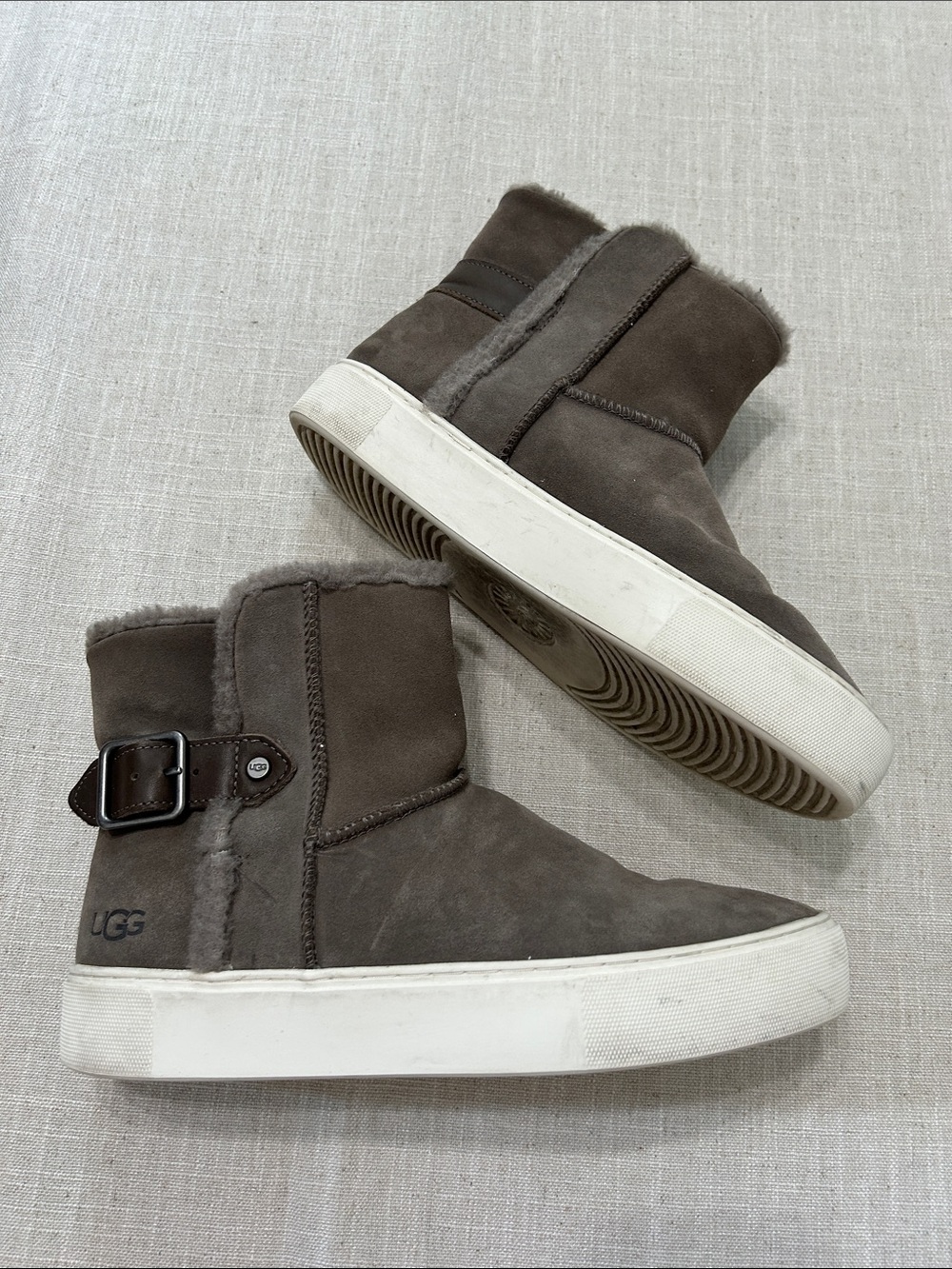 UGG Aika Sneaker Women's Gray Suede Shearling High-Top Boots Side Buckle Size 9 - Picture 11 of 12